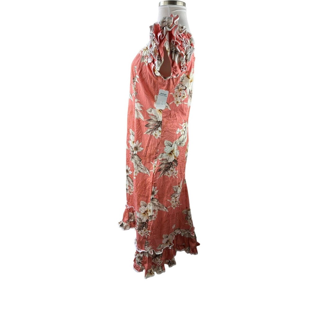 NWT Pacific Legend Hibiscus Pink Cotton Hawaiian Ruffle Long Muumuu Dress 2XL - Picture 4 of 16